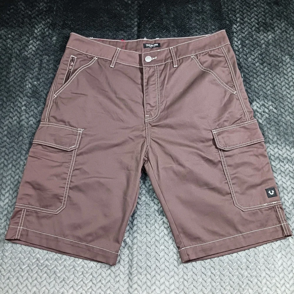 True Religion Shorts Men's 36 Brown Polyester Cargo Workwear Utility Summer